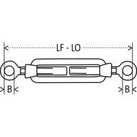 LF - LO = Länge min. - Länge max.B = Ø ÖseE = Öffnung Haken