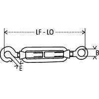 Haken und ÖseGL - OL = Minimale Länge - Maximale LängeB = Ø ÖseE = Hakenöffnung