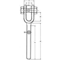 A= Länge StangeB = InnenhöheC = InnenbreiteD1 = Ø BolzenD2 = Schnitt GewindeL = Länge Gewinde