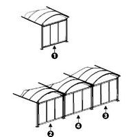 hintere Verkleidungen- hintere Verkleidung für 1 Modul allein (1)- hintere Verkleidung für 3 Module oder mehr: 2 hintere Verkleidungen für die Enden (2 & 3) + 1 hintere Verkleidung für das Zwischens