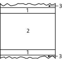 Längsschnitt des Schwingungsdämpfers Gripsol®.(1) selbstklebende Schicht(2) Dämpfer(3) Klebstoffschutzfolie Der Kautschuk wandelt die Schwingungsenergie in Wärme um, was die Hafteigenschaften noch 