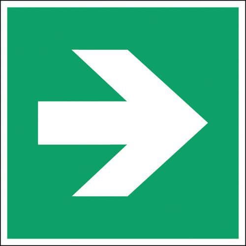 Fluchtwegschild, viereckig - Richtungspfeil rechts - nachleuchtend, steif