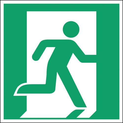 Sicherheits- und Fluchtwegschild, viereckig - Notausgang rechts - nachleuchtend, steif