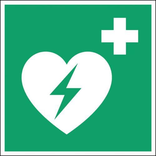 Sicherheits- und Fluchtwegschild, viereckig - Automatisierter externer Defibrillator - nachleuchtend, steif