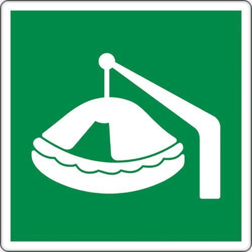 Fluchtwegschild - Rettungsfloß mit Davit - Aluminium