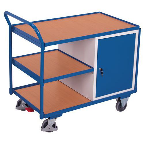 Ergonomischer Wagen mit 3 Holzplatten und Schubladenblock - Tragkraft 250 kg