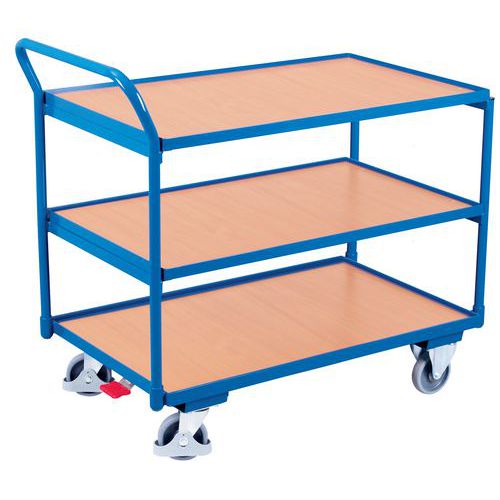 Ergonomischer Wagen mit 3 Holzplatten - Vertikale Stange - Tragkraft 250 kg