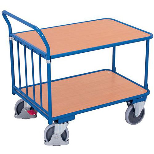 Ergonomischer Wagen mit 2 Holzplatten - Vertikale Stange - Tragkraft 400 kg