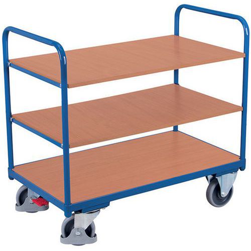 Ergonomischer Wagen mit 3 Holzplatten - Vertikale Stangen - Tragkraft 250 kg