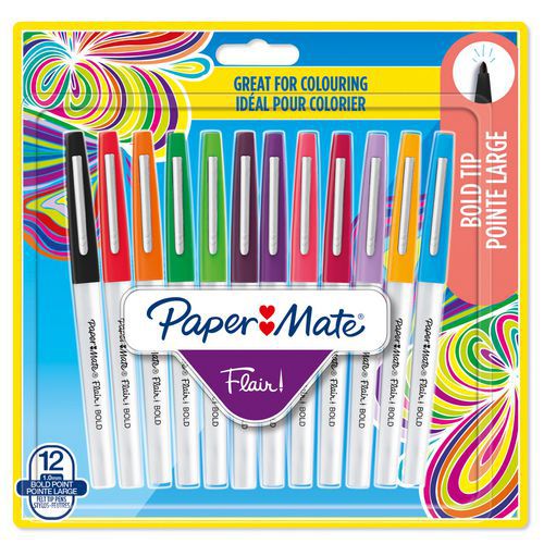 12 Filzstifte Flair® - breite Spitze, verschiedene Farben - Papermate