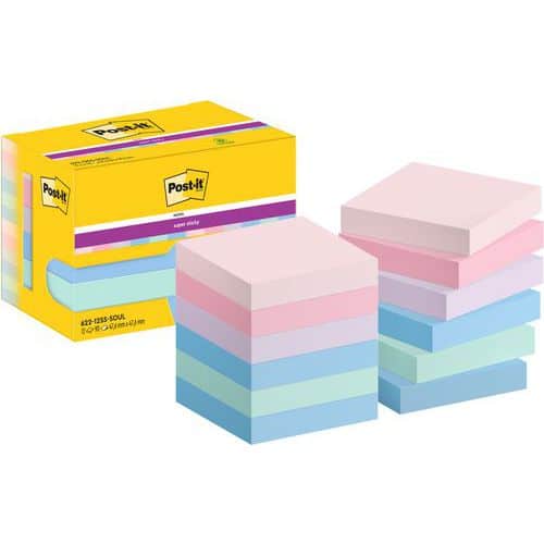 12x Super Sticky Notes, 47,6x47,6 mm versch. Farb., Soulful