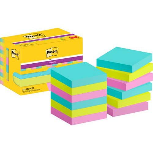 12x Super Sticky Notes, 47,6 x 47,6 mm, verschiedene Farben, Cosmic