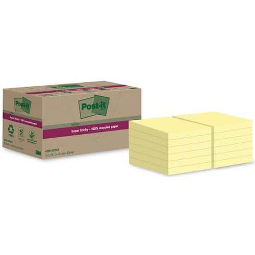 Super Sticky Notes, recycelt, 47,6 x 47,6 mm, 12 Blöcke gelb