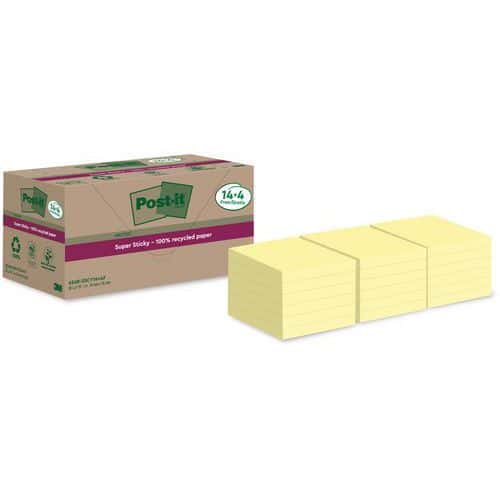 14+4x Super Sticky Notes, recycelt, 76 x 76 mm, Block, gelb