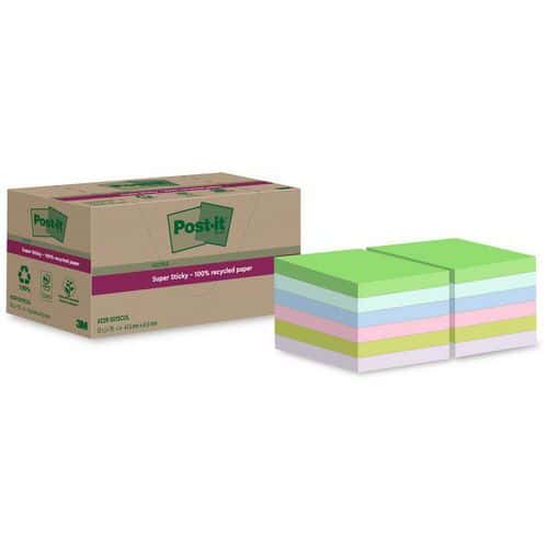 12x Super Sticky Notes, recycelt, 47,6 x 47,6 mm vers. Farb.