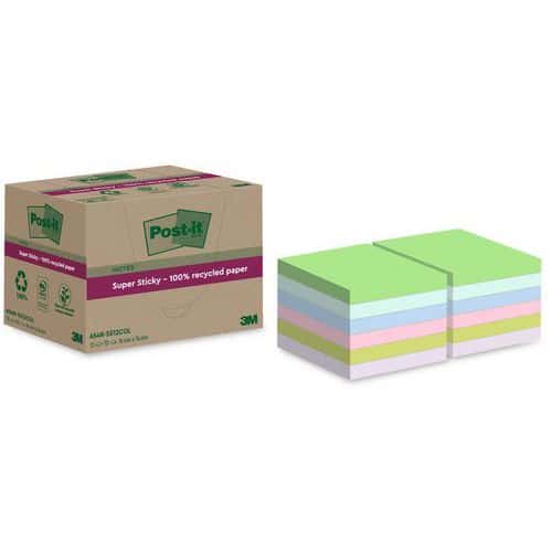 12x Super Sticky Notes, recycelt, 76x76 mm, versch. Farben