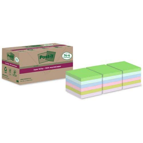 14+4 x Super Sticky Notes, recycelt, 76 x 76 mm, vers. Farb.