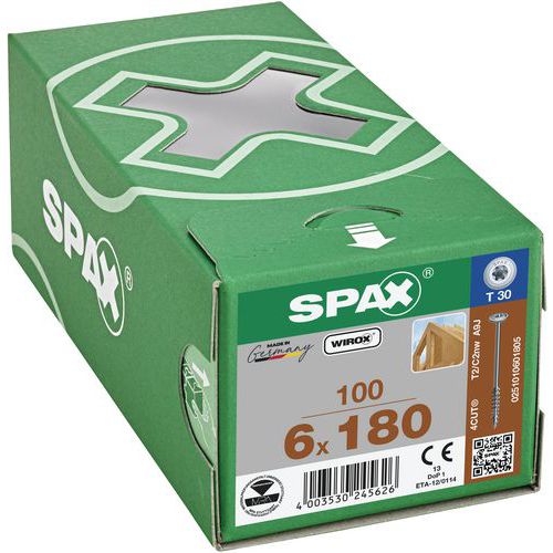 Packung mit 100 Holzbauschrauben Ø 6 mm mit Tellerkopf TX – Spax