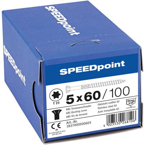 Packung mit Linsenkopf-Terrassenschrauben aus rostfreiem A2-Stahl TX Ø 5 mm – SpeedPoint