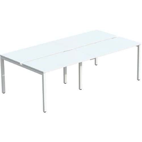 Gerader Schreibtisch, geteilt, weiße Füße/weiße Arbeitsplatte Easydesk - 4 Arbeitsplätze - Paperflow