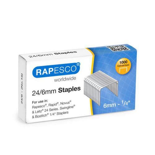 Schachtel mit 1000 verzinkten Heftklammern 24/6 - Rapesco